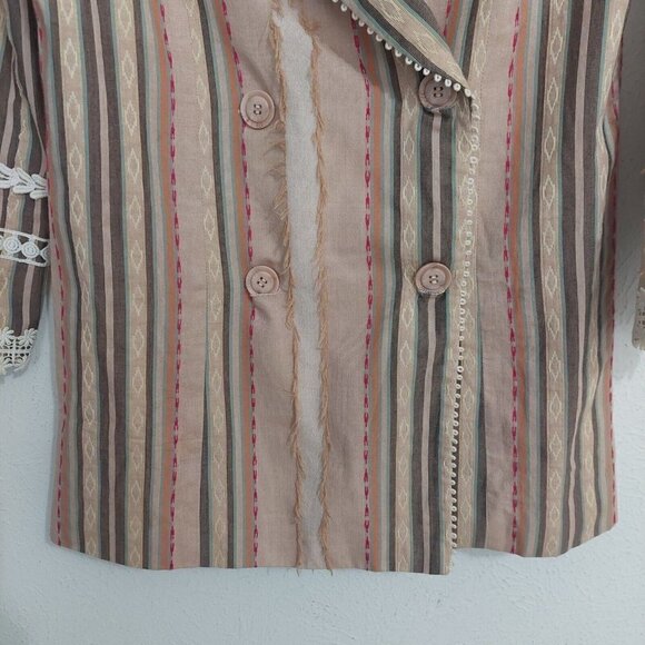 HEMANT & NANDITA Women's Striped Beige Multicolor Double Breasted Jacket Size S - Picture 3 of 10